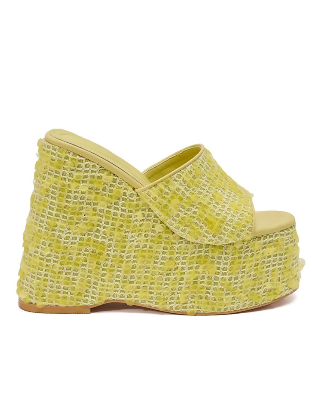 🔥 AZALEA WANG BETSEY YELLOW SEQUIN RAFFIA WEDGE